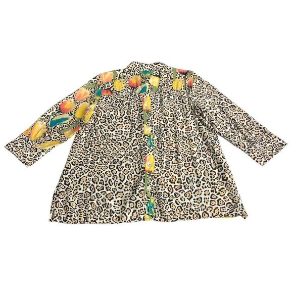 Multiples Top Womens M Cheetah‎ Floral Print Long Sleeve Button Lagenlook Boho - Picture 7 of 12